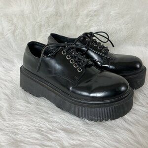 Jeffrey Campbell Black Leather Lace Up Besito Platform Derby Oxfords 6.5